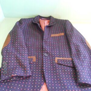 James Morgan Blazer Jacket Boys Sz 10 Dotted Navy Blue Lined Elbow Patches Kids